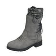 thumbnail image 1 of Rotm Slouchy Boots for Womens Boots For Women Low Heel Mid-Calf Boots Winter High Tube Fringed Warm Waterproof Cloth Snow Boots Lazy Shoes Grey,8.5, 1 of 7