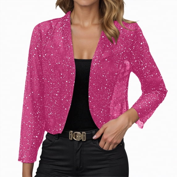 Rotm Sparkly Cardigan Womens Sheer Shrug Cardigan Lightweight Knit Hot Pink,L