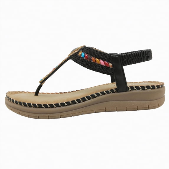 Rotm Sparkly Flip Flops for Women Flip Flops with Arch Support for Women, Womens Rhinestone Flat Sandals Non Slip Beach Bohemian Sandals Black,6.5