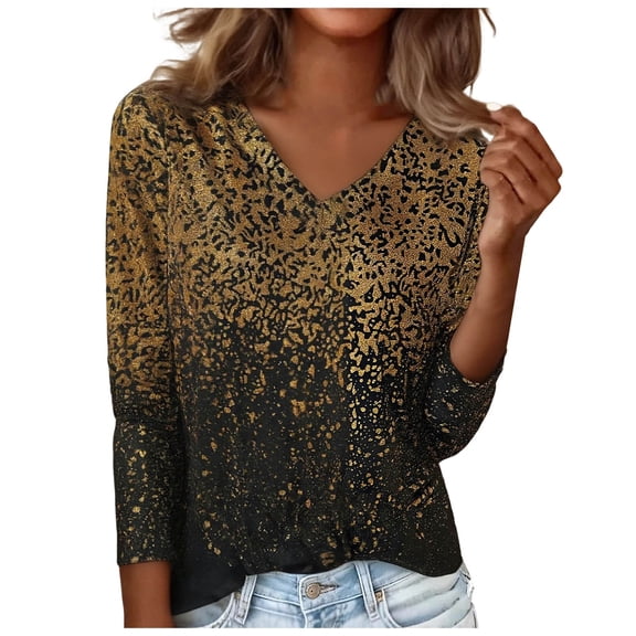 Rotm Sparkly Tops for Women Long Sleeve Women's Dressy Sequin Formal Top Long Sleeve Chiffon Shirt Blouses Gold,2XL
