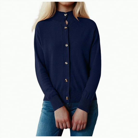 Rotm Sweater Women's Oversized Sweaters Batwing Sleeve Mock Neck Jumper Tops Chunky Knit Pullover Sweater Navy,M