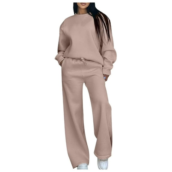 Rotm Sweatpants Women Womens Sweatsuits 2 Piece Set Tracksuit 2025 Trendy Fall Long Sleeve Sweatshirt And Sweatpants Jogger Sweatsuit Light Pink,XL