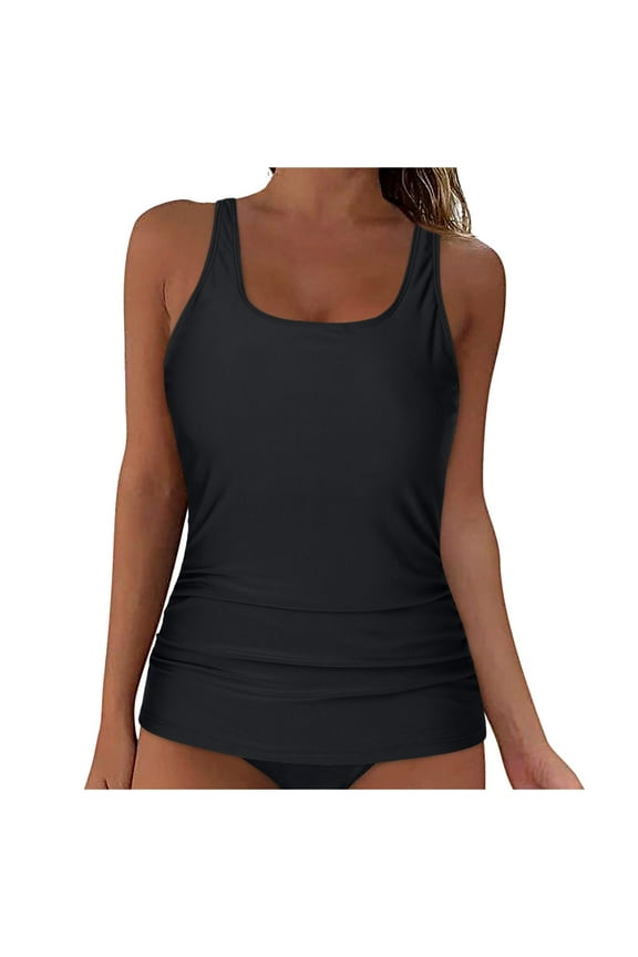 Swim Tops Women Top Only Womens Tankini Top Only Athletic Swim Top Modest Tankini Swimsuit No Bottom Black,2XL