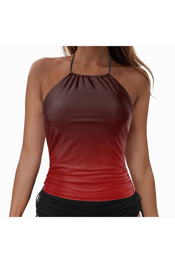 Swim Tops Women Top Only Womens Tankini Tops Blouson Tummy Control Swim Top Loose Fit Bathing Suit Top No Bottom Wine,M