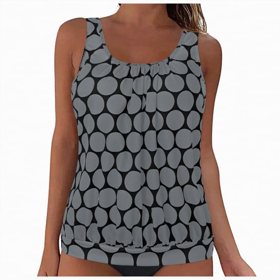 Rotm Tankini Bathing Suits for Women Cute Tummy Control Basic Swimsuits Tunic Fit Tank Tops Grey,4XL