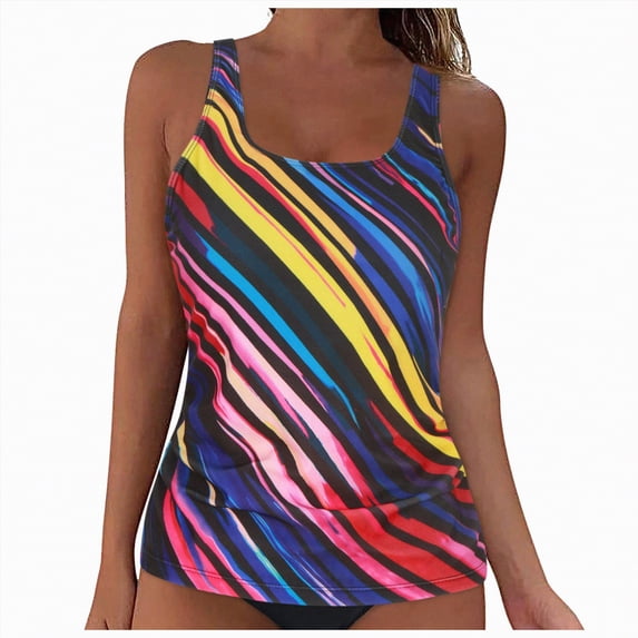 Rotm Tankini Bathing Suits for Women Cute Tummy Control Basic Swimsuits Tunic Fit Tank Tops Light Yellow,2XL