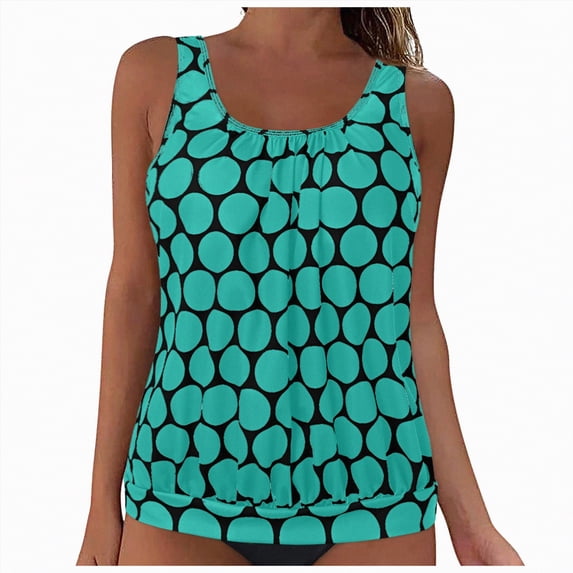 Rotm Tankini Tops for Women Swimwear Top Only Tummy Control Bathing Suit Top No Bottom Modest Swim Top Green,M