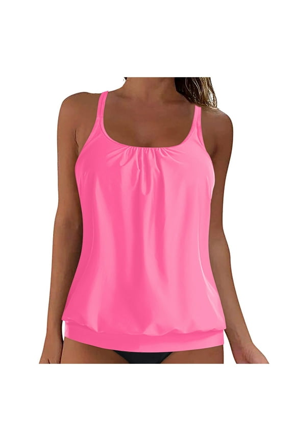 Tankini Tops for Women Womens Tankini Top Only Athletic Swim Top Modest Tankini Swimsuit No Bottom Hot Pink,XL
