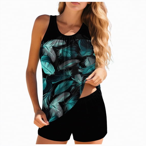Rotm Tankinis Swimwear for Women Blouson Tankini Swimsuits for Women 2026 Tummy Control Two Piece Bathing Suits with Sporty Pockets Swim Shorts Mint Green,S