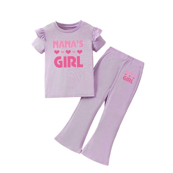 Rotm Toddler Baby Girl Smocked Outfit Ruffle Halter Shirt Flared Pants Set Toddler Bell Bottom Outfit Summer Clothes Purple,3-4 Years