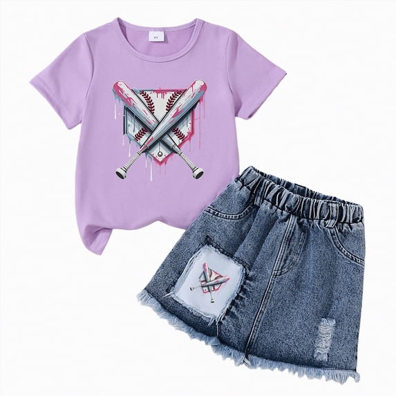 Rotm Toddler Clothes Kids Clothes, Baby Outfits, Baby Clothes, Summer Girl's Set Round Neck Short Sleeve Shorts C,5-6 Years