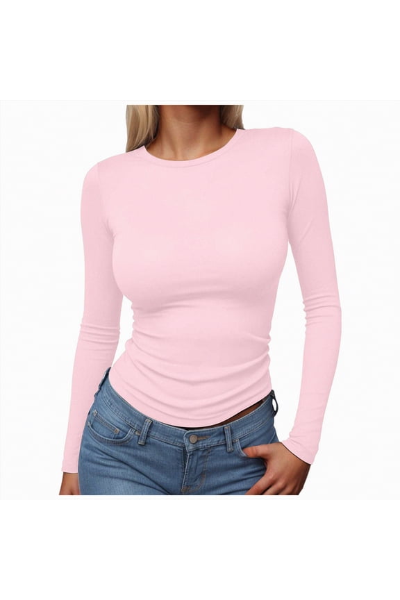 Tops for Women Women's Underscrub Shirts Long Sleeve Nurse Undershirts Scoop Neck Tops Basic Stretchy Layering Clothes Pink,M