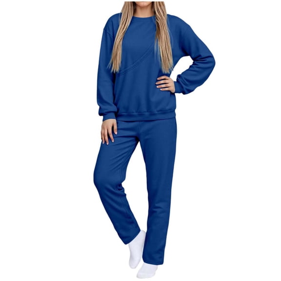 Rotm Tracksuit Set Women 2 Piece Outfits Casual Sweatsuit Hooded Sweatshirt Hoodie with Sweatpants Sport Outfits Jogger Set Blue,3XL