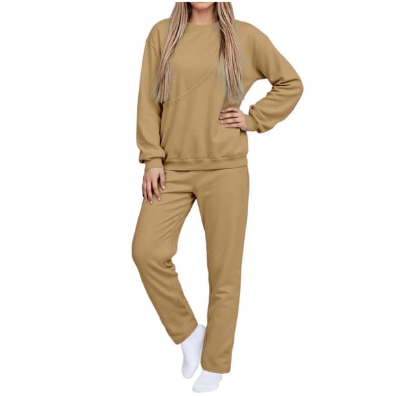 Rotm Tracksuit Set Womens 2 Piece Sweatsuits Set Long Sleeve Half Zip Pullover Sweatshirt Wide Leg Sweatpants Fall Outfits Tracksuit Khaki,2XL