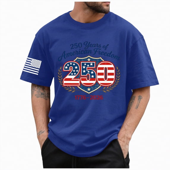 Rotm Usa Apparel Men's 4Th of July USA Shirts Shirt Short Sleeve American Flag T-Shirt Blue,L