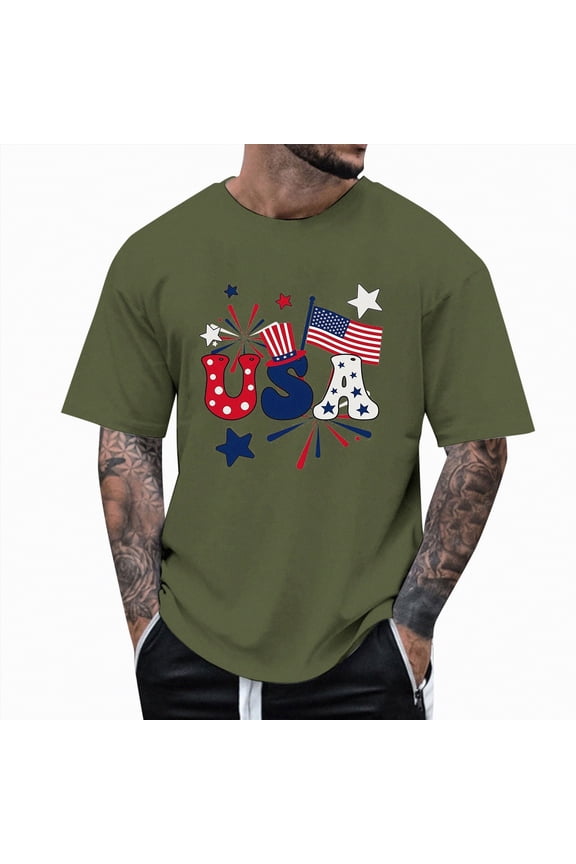 Usa Flag Shirts for Men Shirts for Men Graphic T-shirt USA Flag Distressed Tops 4th of July Men's T-shirt Independence Day Gifts White,L