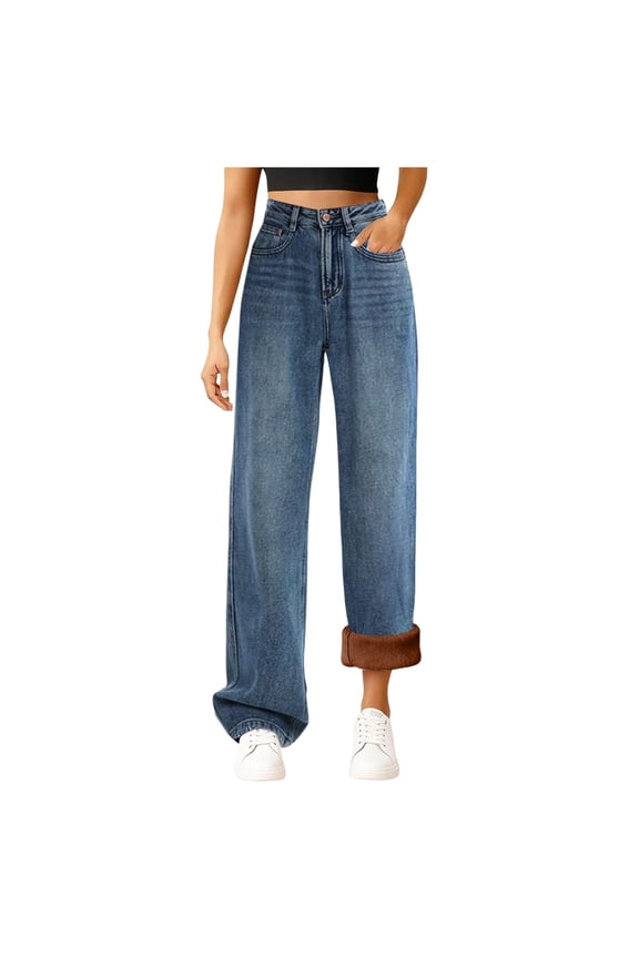 Warm Jeans for Women Women's Fleece Lined Jeans for Women Winter Warm Flannel Lined Jeans Womens High Waisted Skinny Stretch Pants Dark Blue,2XL/XL