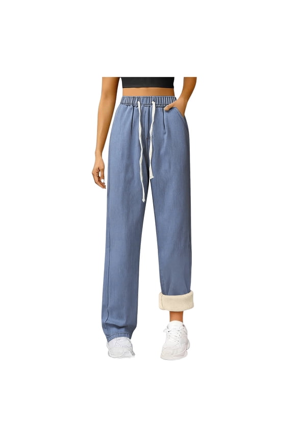 Warm Jeans Women's Fleece Lined Jeans for Women Winter Warm Flannel Lined Jeans Womens High Waisted Skinny Stretch Pants Blue,M/S