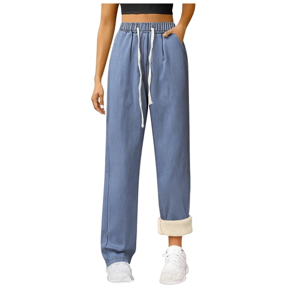 Rotm Warm Jeans Women's Fleece Lined Jeans for Women Winter Warm Flannel Lined Jeans Womens High Waisted Skinny Stretch Pants Blue,M/S