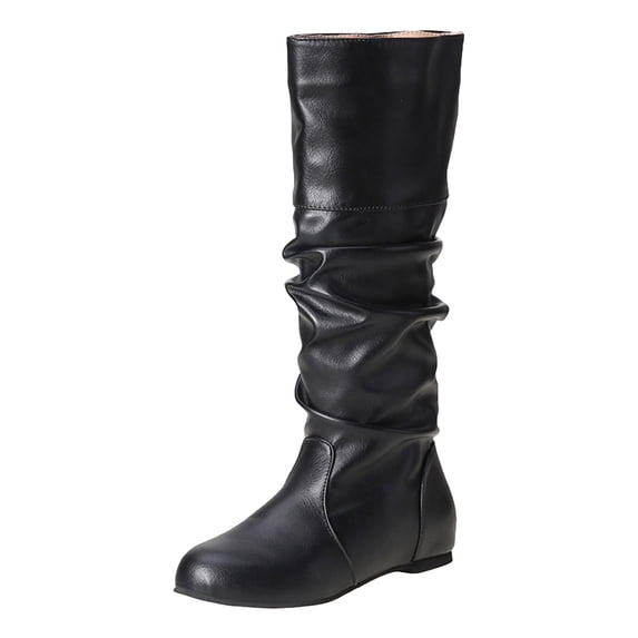 Rotm Western Boots Women's Mid Calf Slouchy Boots Suede High Heel Zip Stacked Chunky Block Round Toe Booties Black,7.5