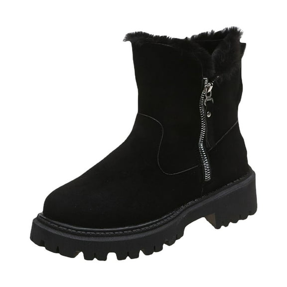 Rotm Wide Calf Boots Womens Suede Mid Calf Boots Chunky Block Heel Booties Fall Winter Black,6.5