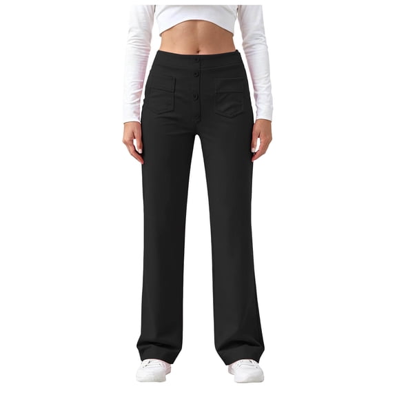 Rotm Wide Leg Pants Woman Dress Pants Women Wide Leg Work Business Casual Trousers with Pockets Yoga Travel Sweatpants Stretchy Office Slacks Black,M