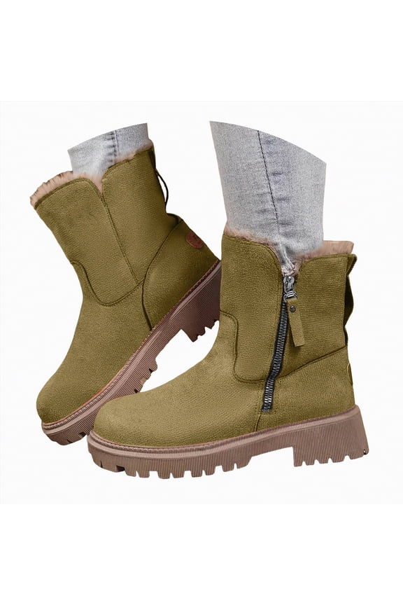 Wide Mid-Calf Boots for Women Slip-on Flat Chelsea Boots Women Ladies Fall Slip On Shoes Women Winter Boots Women AG,Size 7.5