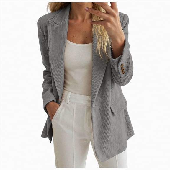 Rotm Women'S Blazers & Suit Jackets Womens One Button Blazer Casual Open Front Long Sleeve Suit Jackets Business Work Office Blazers Grey,M