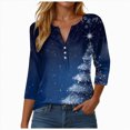 thumbnail image 1 of Rotm Women'S Christmas Tops Christmas Shirts for Women V Neck 3/4 Sleeve Tops Casual Dressy Xmas Graphic T Shirts Fall Fashion Vacation Outfits Dark Blue,L, 1 of 7