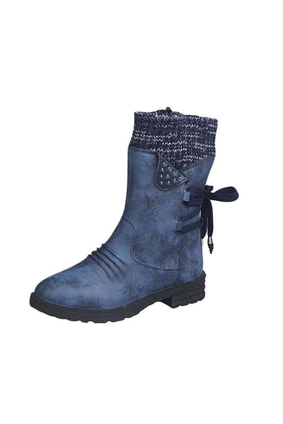 Women'S Cowboy Boots Womens Low Heel Mid-Calf Boots-Christmas Women'S Cowboy Boots Vintage Winter Boots Blue,7