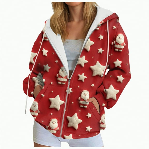 Rotm Womens Christmas Christmas Oversized Zip Up Hoodie Women Sweatshirt Hoodies Graphic Thin Jacket Hot Pink,M