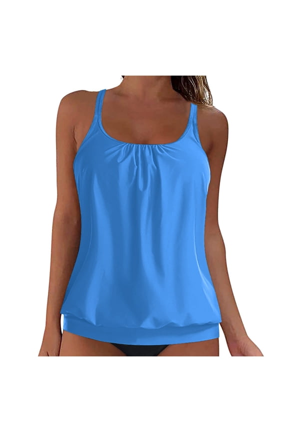Women'S Swim Tops Womens Tankini Top Only Ruched Tummy Control Bathing Suit Top Modest Swim Tank Top No Bottom Light Blue,XL