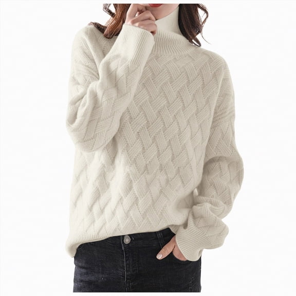 Rotm Women's Classic-Fit Lightweight Long-Sleeve Turtleneck Sweater Women's Turtleneck Sweater White,XL