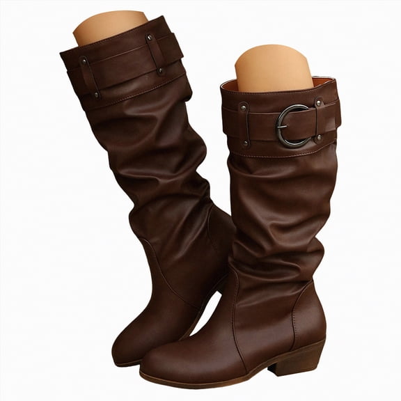 Rotm Women's Knee High Boots Flat Warm Winter Boots with Side Zipper Womens Winter Boots Brown,Size 10.5