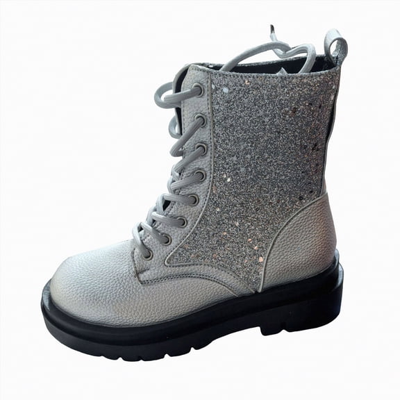 Rotm Women's Mid Calf Boot,Round Toe Low Heel Comfort Slouchy Bootie with Side Zipper Womens Snow Boots Waterproof Silver,Size 8.5