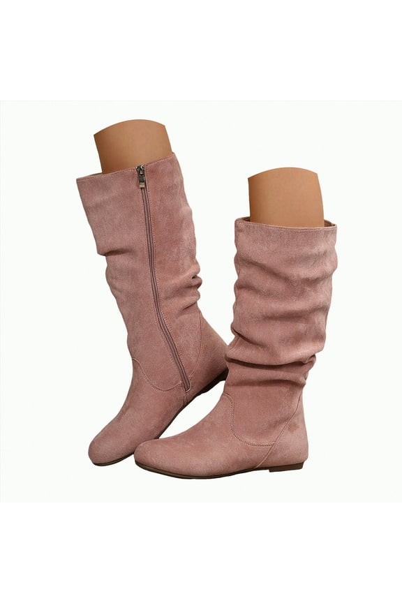 Women's Mid-Calf Boots Women's Mid-Calf Boots with Chunky Heel, Pointed Toe, Comfortable and Fashionable for Fall and Winter Wear for Women. Pink,Size 7.5