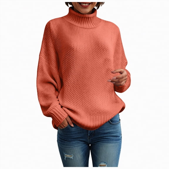 Rotm Women's Oversized Turtleneck Sweaters Fall Batwing Sleeve Ribbed Tunic Sweater Mock Neck Sweater Orange,XXXXL