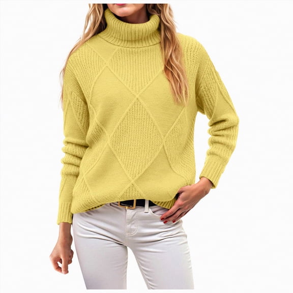Rotm Women's Oversized Turtleneck Sweaters Fall Batwing Sleeve Ribbed Tunic Sweater Turtleneck Tops For Women Yellow,M