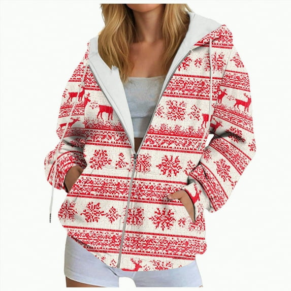 Rotm Womens Christmas Zip Up Hoodies Zip Up Jackets for Women Plus Size Hoodies & Sweatshirts Fall Pullover Tops Pink,M