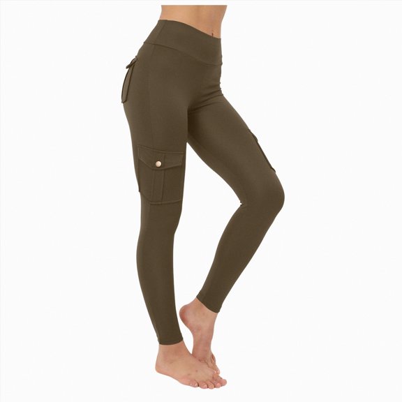 Rotm Womens Clothes High Waisted Leggings with Pockets Women, Full Length Capri Buttery Soft Stretchy Yoga Pants Brown,S