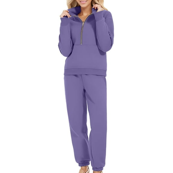 Rotm Womens Clothes Sweatsuit for Women 2 Piece Outfits for Womens Crewneck Sweatshirts Pullover Purple,5XL