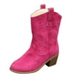 thumbnail image 1 of Rotm Womens Cowboy Boots Women's Mid Calf Slouchy Boots Suede High Heel Zip Stacked Chunky Block Round Toe Booties Hot Pink,7.5, 1 of 7
