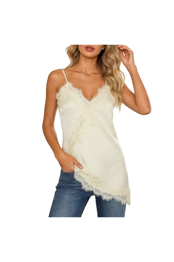Womens Lace Top Women's Lace Suspender Vest Summer Knitted Slim Sleeveless Base Shirt Beige,M