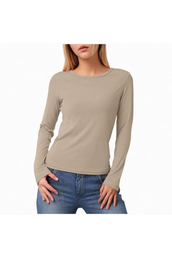 Womens Long Sleeve T Shirts Women's Wool Blend Classic Crew Neck Casual Fall Sweaters Beige,M