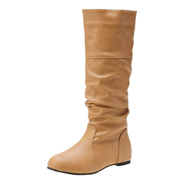 Rotm Womens Mid Calf Boots Mid-Calf Boots For Women Low HeelWomen Fashion Shoes Western Boots Casual Warm Low Heels Mid-calf Boots Khaki,7.5