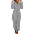 thumbnail image 1 of Rotm Womens Onesie Pajamas Womens Onesies Pajamas One Piece Hooded Adult Pajama Jumpsuit Winter Fuzzy Sleepwear Light Gray,2XL, 1 of 5