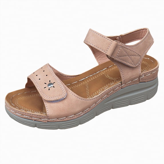 Rotm Womens Platform Sandals Women's Orthopedic Arch Support Sandals Orthotic Comfortable Walking Casual Adjustable Summer Beach Flat Sandals Beige,9.5