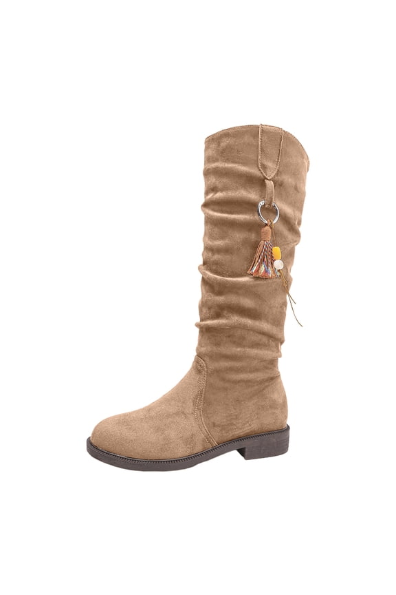 Womens Slouch Boots, Flat Heels Mid Wide Calf Zipper Ladies Fall Winter Fashion Boots Womens Boots Khaki,Size 9.5