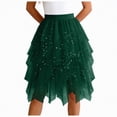 thumbnail image 1 of Rotm Womens Tulle Skirt Tulle Skirt for Women Lace Mesh Long Tutu Skirt Trendy Elastic High Waist Pleated Skirts for Party Dark Green,L, 1 of 7