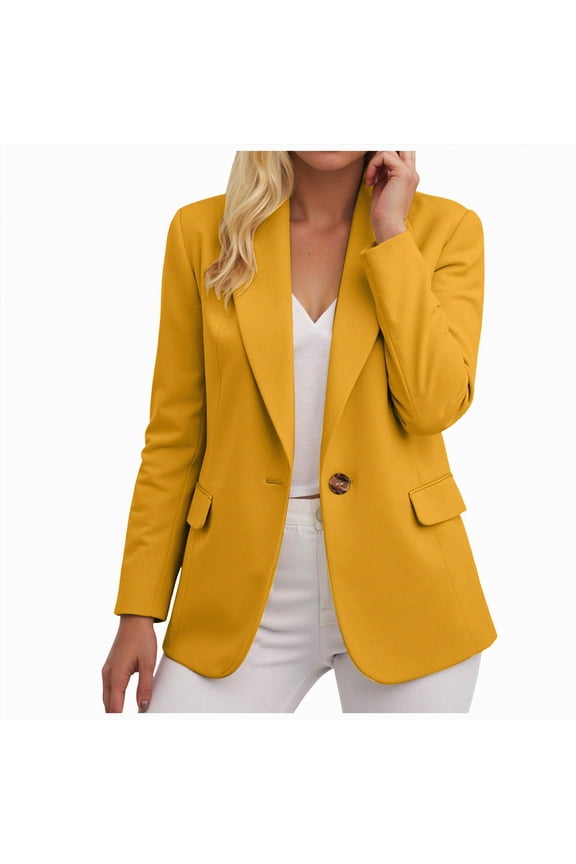 Work Jackets for Women Womens Casual Blazers Open Front Long Sleeve Work Office Suit Jackets Blazer Yellow,XL